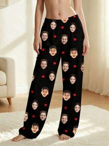 Custom Photo Women's Pajamas, Personalized Face Portrait Pajamas, Wife Anniversary Gift - Black - View 3