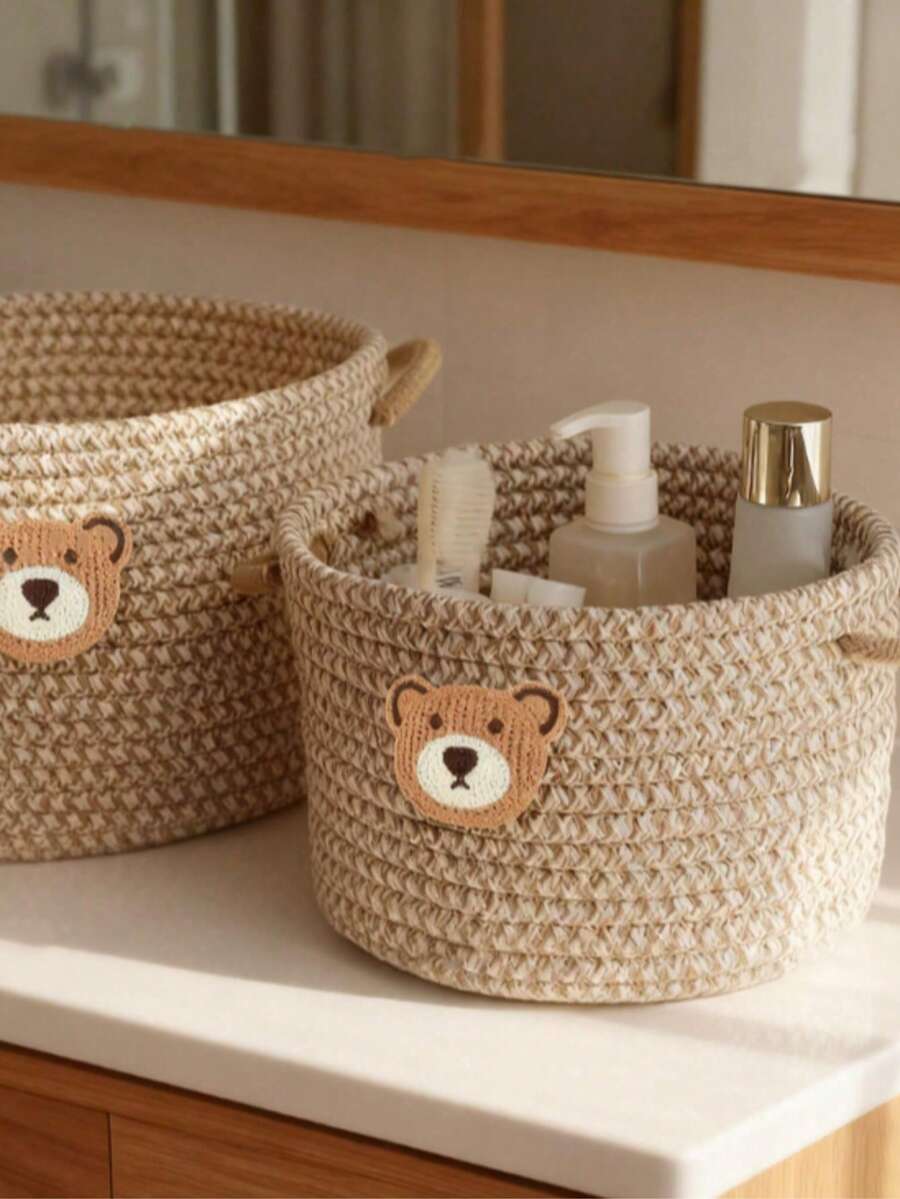 Bohemian Woven Storage Basket Desktop Organizer Home Decor Storage Box For Entryway, Bathroom, Bedroom, Cosmetics, Sundries, Toys, Clothing Organization - Multicolor - View 1