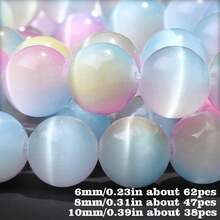 1 Strand 6/8/10mm Rainbow ThreeColor Cat Eye Natural Stone Beads, For DIY Jewelry Bracelets, Necklaces, Dreamy Style,Crafts Gifts - Stone - View 3