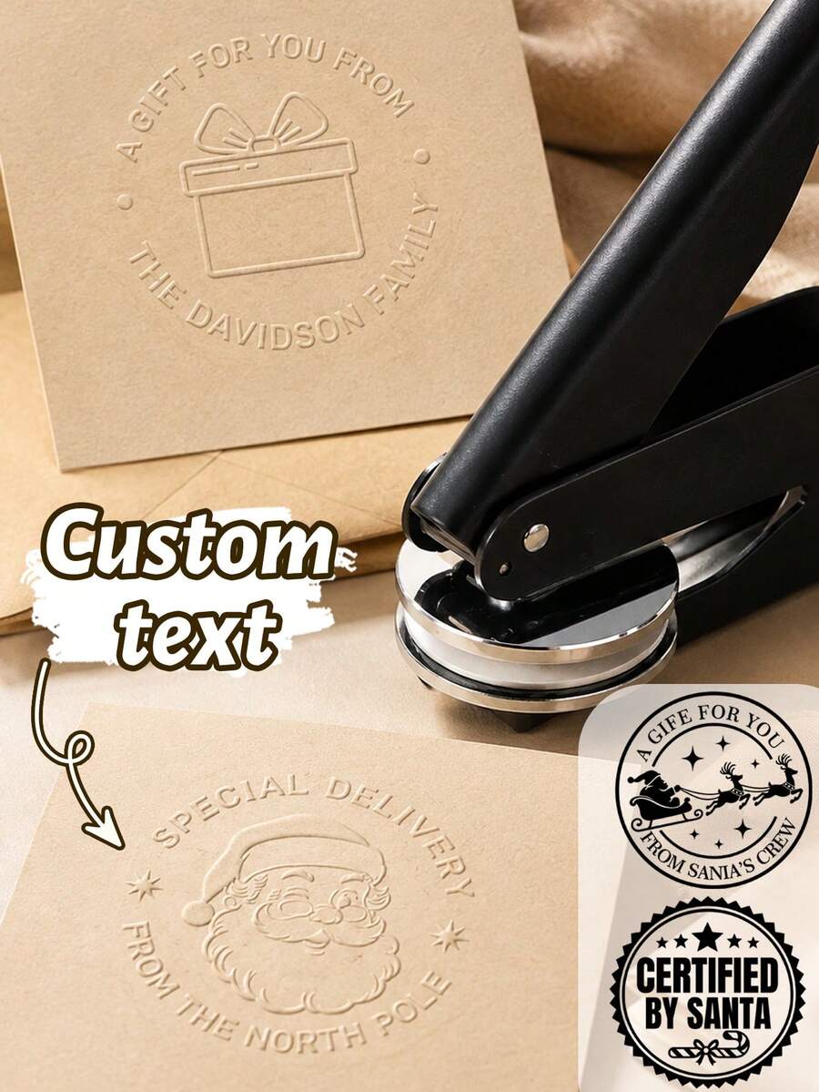 客製化聖誕手持壓紋印章,個性化節日卡片與禮品標籤信封印章,聖誕派對配件,可客製姓名與文字的卡片及包裹印章,可客製化聖誕禮物,適合家人、朋友、居家辦公室裝飾 - 風格C - 查看 1