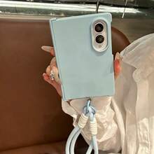 Luxury Sky Blue Smooth Phone Case With Portable Strap Compatible With Samsung Galaxy Z Fold 8 Wide Fold8 Back Cover,Folding Flip Phone Case, Drop-Proof Protective Case - Baby Blue - View 3