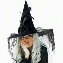 1pc Halloween Witch Hat, Velvet Fabric, Wrinkled Witch Design, Halloween Party Costume Decoration, Spooky Cosplay Accessory - Multicolor - View 1