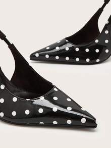 Women's Pointed Toe Sexy Red Polka Dot Open Heel Super Thin High Heels - Black - View 3