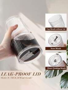 Transparent Glass Cup Striped Coffee Cup With Straw And Lid Simple Style Coffee Cups Large Capacity Glass Water Bottle Portable Outdoor Water Cup For Home Office Parties Autumn Winter Drinkware Home Decor - Multicolor - View 7