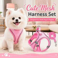 Puppy Leash And Harness Set, Breathable Mesh Puppy Vest Harness, Adjustable Anti-Pull Walking Harness, Suitable For Chihuahua, Yorkshire Terrier, Pomeranian And Other Small Dogs - Pink - View 6