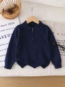 Boys' And Young Boy Blue Knitted Argyle Cable Knit Sweater, Fashionable Versatile Everyday Wear - Blue - View 1