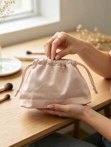 Lancôme Lancome Satin Drawstring Pouch, Soft Pink Cosmetic Storage Bag, Portable Makeup Organizer Bag For Lipstick Jewelry Small Accessories, Gift‑Giving Use - Baby Pink - View 4