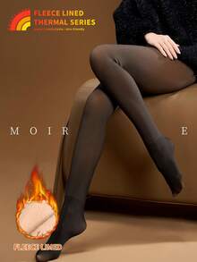 MOIRÉALLURE 1雙透膚抓絨內裡褲襪，適合日常穿著 - 黑色 - 查看 9