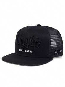 1pc Fashion Breathable Mesh Hat Riot Embroidered Hip Hop Hat Outdoor Adjustable Sunshade Hat Daily Casual Decorative Hat Unisex Flat Edge Baseball Hat - Mesh Hat - View 2