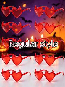 1 Pair/10 Pairs Red Devil Horn Heart-Shaped Glasses, Halloween Cosplay Costume, Birthday Photo Studio Props, Party Souvenirs. - Red - View 5