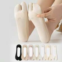 Random 1/3/5/7 Pairs Women's Soft Air Cushion Shock Absorbing Comfortable Invisible Toe Socks, Anti-Slip Split Toe Design, Suitable For Any Shoe Type - Multicolor - View 1