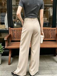 Crisp Drape Wide Leg Trousers For Women, Flattering Straight Leg Pants, Office Wear, All Season, Solid Color Versatile Suit Pants - Off-white - View 4