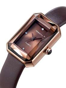 1pc Women's Retro Fashionable Minimalist Quartz Watch, Suitable For Daily Wear - Coffee Brown - View 7
