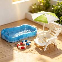 Tiny Beach Pool Lounge Set, Miniature Swim Ring Chair Ornament, Aesthetic Room Decor Desktop Display, Micro Scene Home Shelf Decoration Accent - Multicolor - View 8