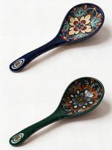 1/2pcs Bohemian Style Large Long Handle Ceramic Soup Spoon, Rice Spoon, Noodle Spoon, Dessert Spoon, Underglaze Color, Large Capacity, Easy To Clean, Durable, Suitable For Home Daily Use, Restaurant - View 17