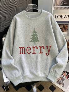 Plus Size Women's Daily Christmas Tree Prints Round Neck Long Sleeve Casual Spring/Fall/Winter Hoodie Outfits For Women Tops For Women - Light Grey - View 2