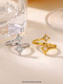 Elegant White Zirconia & Colorful Stone Asymmetrical Sun-Shaped Women's Ring, Gold Wedding & Holiday Jewelry Accessory, Gift For Mom, Best Friend - Multicolor - View 1