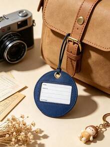 Chloé Round Deep Blue Faux Leather Luggage Tag With Name Card Slot, Travel Accessory, Suitable For Personal Use Or As A Gift - Chloe Luggage Tag - Navy Blue - View 4