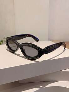 1 Pair Men's Tech Y2K Mecha Personalized Retro Fashion Glasses - Black and Gray - View 2