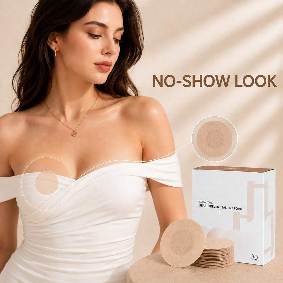 30pcs Disposable Invisible Nipple Covers, Standard Size 6cm, Seamless Flower Design Anti-Protrusion, Gentle Sweat-Absorbent, Suitable For Party Dresses, Unisex Sports Nipple Covers - Upgraded Thin Sticker - View 1