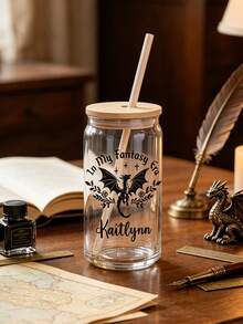 1pc BASGIATH War Academy Glass Cup Set With Bamboo Lid And Straw - Perfect For Cold Drinks, Ideal Gift For Holidays And Birthdays, Suitable For Home, Afternoon Tea, Outdoor Camping And More - Multicolor - View 5