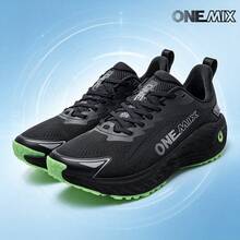 ONEMIX Fashion Sports Casual Running Shoes, Comfortable Shock Absorption, Low-Top Thick Sole, Non-Slip, Wear-Resistant - Green Light Black - View 2