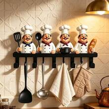 4pcs Chef Metal Wall Hooks, Kitchen Utensil Hooks, Kitchen Towel Hooks, Wall-Mounted Kitchen Storage Rack, For Kitchen Towels, Towels, Keys, Bags, Country Home Decor - View 5