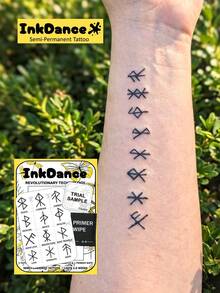 1 Set "Nordic Spirit" New Technology Temporary Tattoo Stickers, Semi-Permanent Fake Tattoos, Waterproof Long-Lasting, Realistic Design, Plant-Based Formula, Ink Dance Body Art Gift For Festivals X252 - Black - View 1