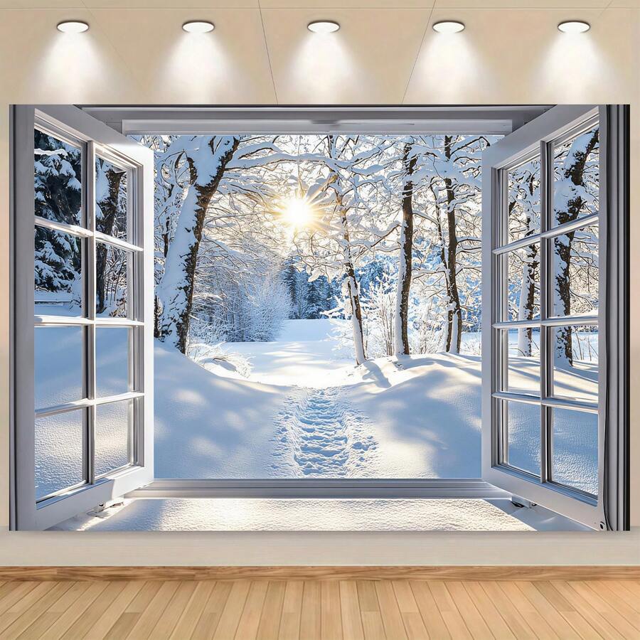 1pc Winter Window View Background Cloth, Winter Snow Scene Photography ...