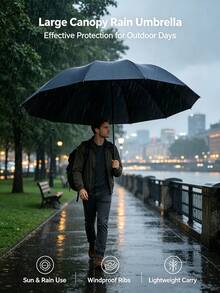 1pc Manual Long Straight Handle Large Canopy Solid Color Sun Protection & Rain Umbrella, Unisex, Suitable For Sunny/Rainy Days, Daily Commute, Business, Travel & Outdoor Use, Christmas New Year Gift - E - View 2