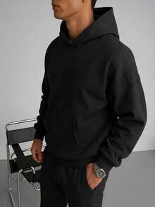 Men's Plus Size Spring/Autumn Sports Casual Loose Lightweight Sweatshirt - Black - View 3