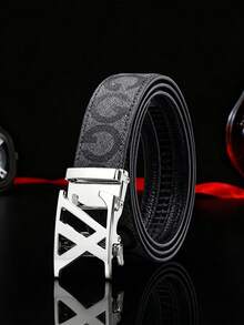 Thắt lưng nam tự động cài khóa kiểu vintage in họa tiết, da PU giả da, size lớn 47 inch, thắt lưng eo đa năng - Nhiều màu - Xem 2