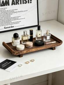 1pc Vintage Anti-Slip Anti-Tip Solid Wood Storage Tray, - View 3