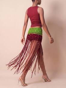 Women's Sexy Fringe Bodycon Skirt In Polyester, Perfect For Party & Festival Outfits - Green - View 5