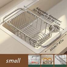Expandable Sink Dish Drying Rack,Stainless Steel Over‑The‑Sink Dish Colander Basket,Adjustable Kitchen Sink Drain Basket For Plates, Bowls,Cups,Fruits Vegetables Washing Sink Colander, Stainless Steel Sink Drain Basket - Multicolor - View 13