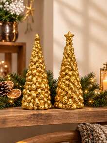 Gold Christmas Tree Tabletop Decor, Elegant Holiday Centerpiece, Star-Topped Festive Home Decoration, Suitable For Living Room, Mantel, Bookshelf, Dining Table, Winter Party, Christmas Wedding And Seasonal Holiday Display - Multicolor - View 6