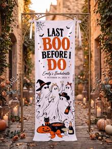 1pc Custom Text Last Boo Before I Do Banner,Spooky Ghost Pumpkin Halloween Bachelorette Party Backdrop,Personalized Halloween Bridal Shower Sign Decor - Multicolor - View 4