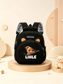 1pc Mini Personalized Custom Bear Backpack, Casual Versatile Zipper Bear Theme Print, Nylon Material With Zipper Closure, Adjustable Shoulder Strap, Handheld, Suitable For School, Shopping, Daily Commute, Outdoor Travel. Birthday Gift. - Multi-color-striped Fleece 2501 - View 4