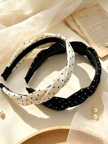 1pc Korean Style Polka Dot Twisted Headband, Multi-Functional Women High Crown Hair Hoop For Daily Wear, Face Washing And Hair Pressing, Versatile Matching - Multicolor - View 3