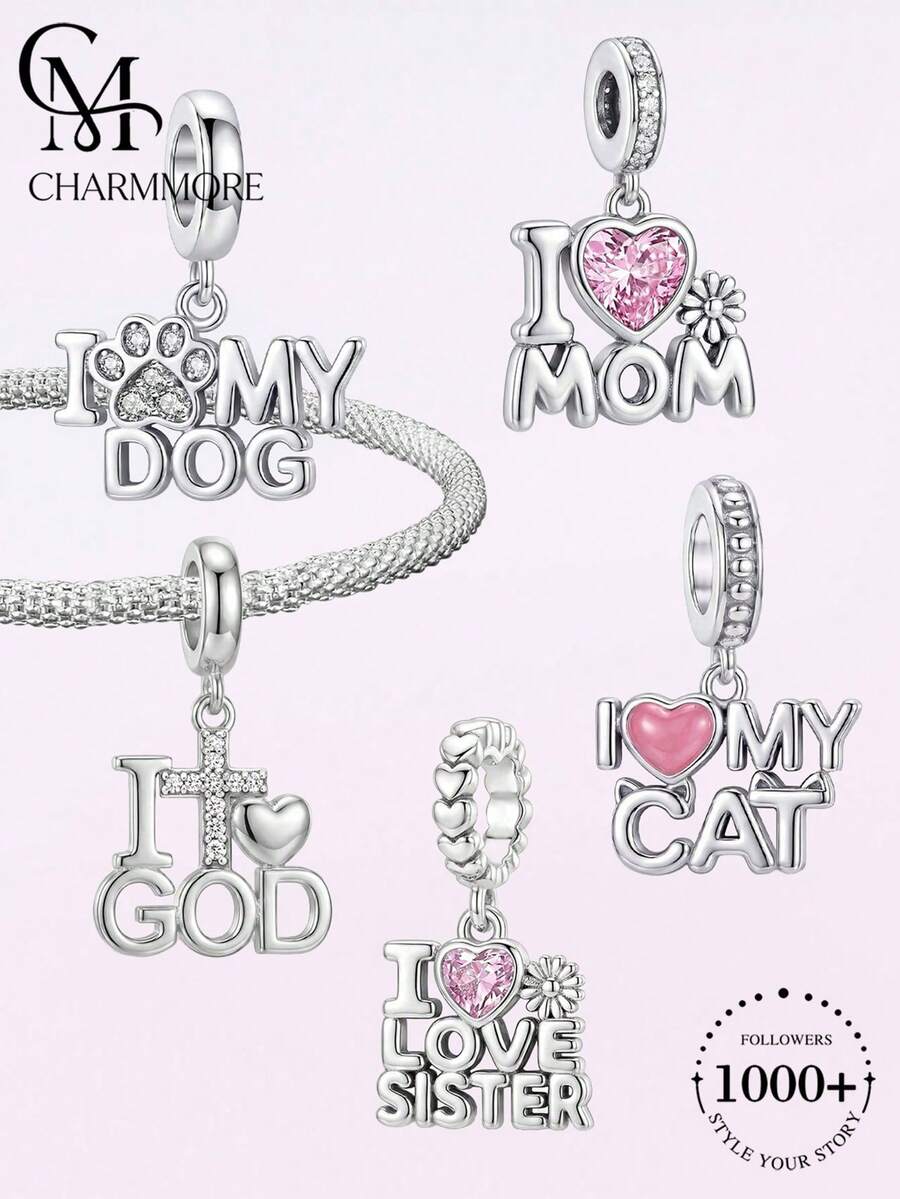 1pc Fashion "I Love My Dog" Pendant, Suitable For Women's Bracelet, Bangle DIY Jewelry Making And Daily Matching Decoration - Beads 1 - View 1
