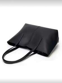 1pc PU Large Capacity Handbag Shoulder Tote Bag,Bags For Woman,Black Bag - Black - View 5