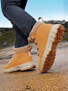 Men's Hiking Boots, Winter Short Snow Boots, Thermal Lined Thick Fur Interior, Rubber Anti-Slip Sole, Daily Commute Cold-Proof Boots - Brown - View 9