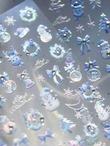 1 Embossed Nail Art Charm Sticker Popular Self-Adhesive Winter Nail Art Sticker Cute Christmas Nail Decoration Sticker DIY - Baby Blue - View 4