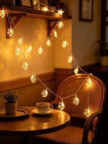 Hollow Moon‑Star Shaped LED String Lights, Battery‑Powered, Two Sizes Available, Warm Ambient Lights, Decorative Fairy Lights For Bedroom, Window, Party, Home & Festival Gathering Background - Warm Light - View 3