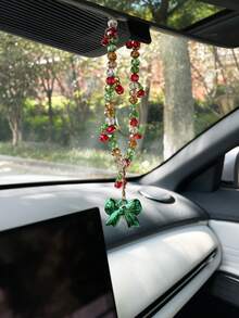 Creative Christmas Bow Car Hanging Ornament, Fashionable Beaded Cherry Car Interior Hanging Decor, Car Interior Hanging Rope, Car Decoration Pendant, Small Gift For Others - A - View 10
