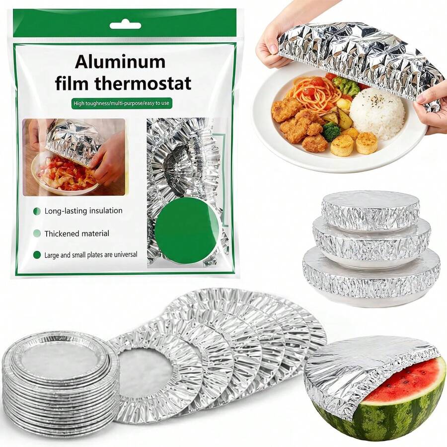 100Pcs Expandable Aluminum Foil Food Covers, Disposable Stretch Tin Foil Plate Lids, Heat Insulation Universal Food Cover For Plates Bowls, Kitchen Leftovers, Picnic & Catering Use