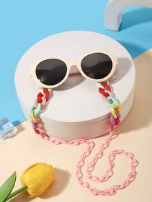 1PC Kids 3‑8Y Oval PC Frame Fashion Glasses, Colorful Chain Decor Novelty Eyewear For Party Daily Outdoor Wear With Glasses Box - Multicolor - View 1