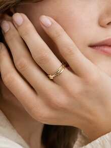 Minimalist Fashionable Unique S925 Sterling Silver Signature Link Mixed Metal Stacking Ring For Women Daily Wear - Link Stacking Ring - View 4