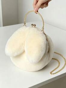 Autumn/Winter Healing Style Fluffy Rabbit Ear Metal Clasp Bag, Multi-Color Options, Handheld/Crossbody Dual-Use Girl's Bag - Multicolor - View 12