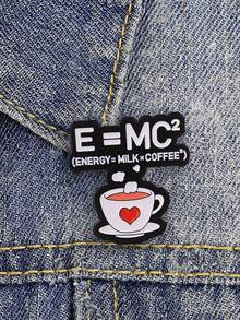 1 قطعة دبوس بروش قهوة كرتوني "E=MC" من المينا، دبوس ياقة وشارة لتزيين حقيبة الظهر، هدية للأصدقاء - متعدد الألوان - مشاهدة 2
